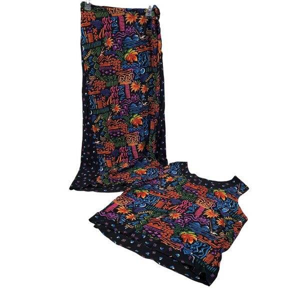 Vintage Units Tropical Print Tank & Matching Wrap Skirt Set Large 100% Rayon - Picture 1 of 13